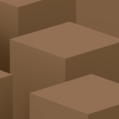 3d brown cube and box podium minimal scene studio background. Abstract 3d geometric shape object illustration render. Natural color tones.