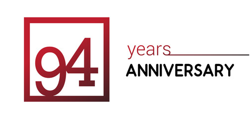 94th years anniversary design logotype with red color in square isolated on white background for anniversary celebration