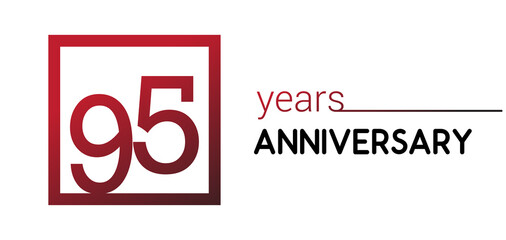 95th years anniversary design logotype with red color in square isolated on white background for anniversary celebration