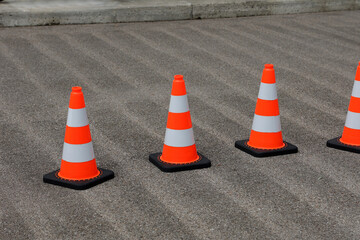 Traffic cones on the street securing the road works