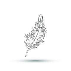 Vector illustration of feather. Thin line soft quill icon isolated on white background. 