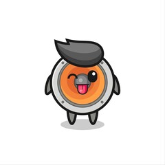 cute loudspeaker character in sweet expression while sticking out her tongue