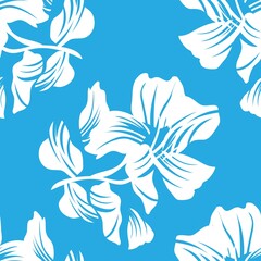 Fototapeta na wymiar Blue Floral Seamless Pattern Background
