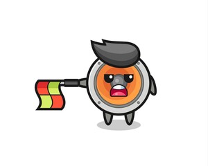 loudspeaker character as line judge hold the flag straight horizontally