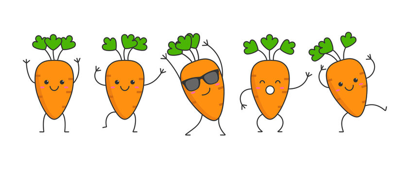 Character cartoon dancing carrots happy emotions set icon logo vector illustration.