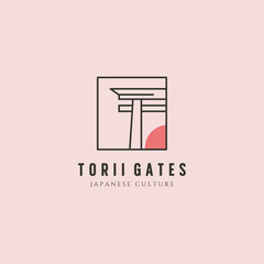 torii gate minimal logo vector illustration design, line art style