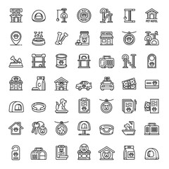 Pets hotel icons set. Outline set of pets hotel vector icons for web design isolated on white background