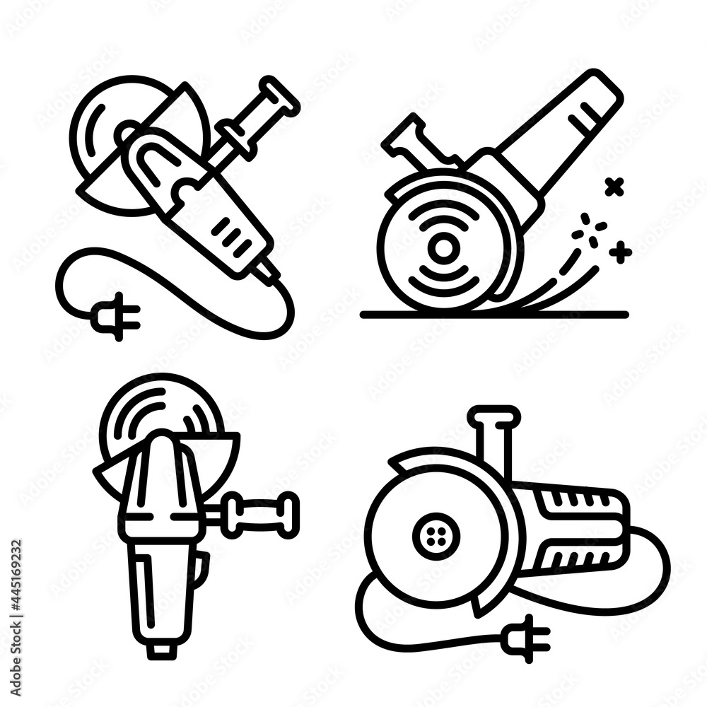 Poster angle grinder icons set. outline set of angle grinder vector icons for web design isolated on white 