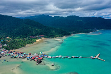 Aerial view of Bang Bao Pier and the lighthouse in koh Chang, Trat, Thailand