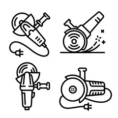 Angle grinder icons set. Outline set of angle grinder vector icons for web design isolated on white background - obrazy, fototapety, plakaty