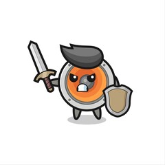 Obraz premium cute loudspeaker soldier fighting with sword and shield