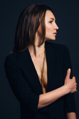 Obraz premium girl brunette beauty model in a black jacket