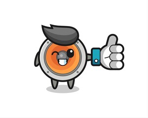 cute loudspeaker with social media thumbs up symbol