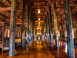 Fototapeta premium Wat Yai Suwannaram temple with green emerald buddha in Phetchaburi, Thailand