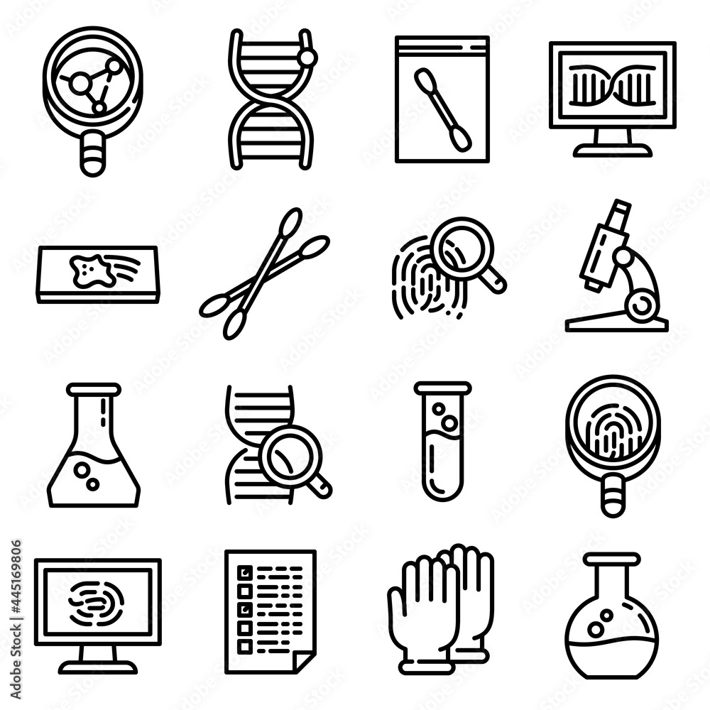 Poster forensic laboratory icons set. outline set of forensic laboratory vector icons for web design isolat