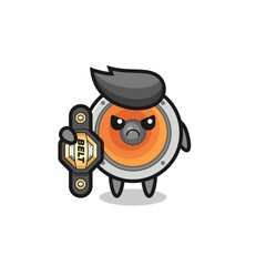 loudspeaker mascot character as a MMA fighter with the champion belt