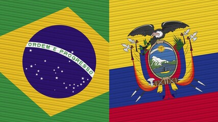 Ecuador and Brazil Two Half Flags Together Fabric Texture Illustration