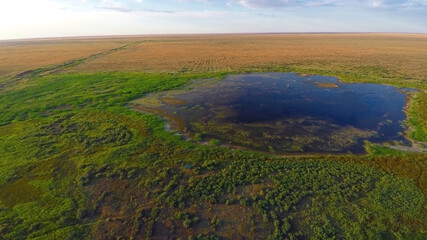Kalmykia, nature reserve. Lake in the steppe.