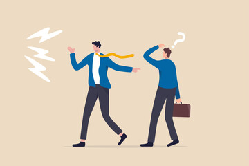 Bad habit blame other, excuse and throw mistake to colleague or team, selfish or offense manager concept, frustrated businessman boss excuse this mistake and pointing to other false.