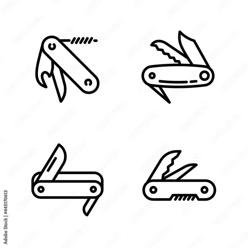 Poster penknife icons set. outline set of penknife vector icons for web design isolated on white background