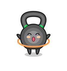 Fototapeta premium cute kettleball cartoon is playing hula hoop