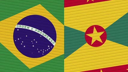 Grenada and Brazil Two Half Flags Together Fabric Texture Illustration