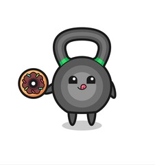 illustration of an kettleball character eating a doughnut