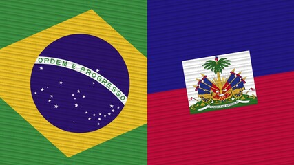 Haiti and Brazil Two Half Flags Together Fabric Texture Illustration