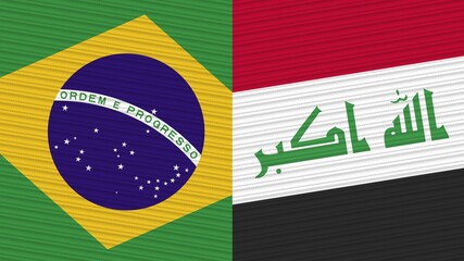 Iraq and Brazil Two Half Flags Together Fabric Texture Illustration