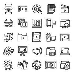 Film production icon. Outline film production vector icon for web design isolated on white background - obrazy, fototapety, plakaty