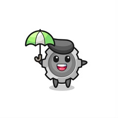 cute gear illustration holding an umbrella