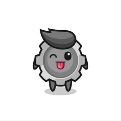 cute gear character in sweet expression while sticking out her tongue