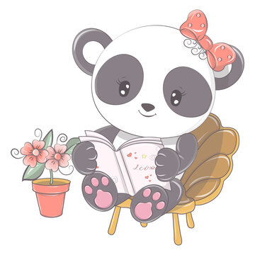 Animal for baby products and holidays. Cute panda with funny eyes, character illustration is made in cartoon style. Isolated animal illustration in kawaii style, for colorful prints for goods.