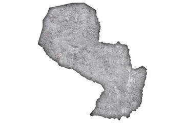Karte von Paraguay auf verwittertem Beton