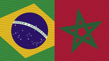 Morocco and Brazil Two Half Flags Together Fabric Texture Illustration