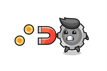 the character of gear hold a magnet to catch the gold coins