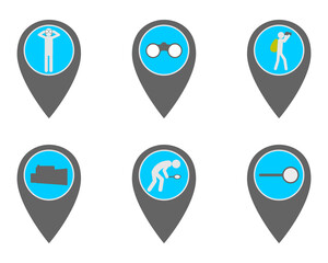 Pins mit Symbolen zum Reisen