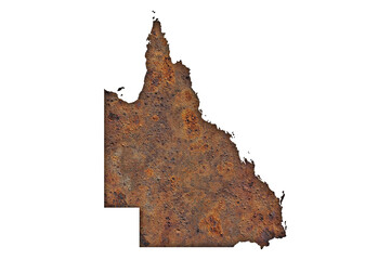 Karte von Queensland auf rostigem Metall