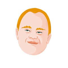 Man with shite skin and blonde hair. He has down syndrom. 