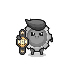 Fototapeta premium gear mascot character as a MMA fighter with the champion belt