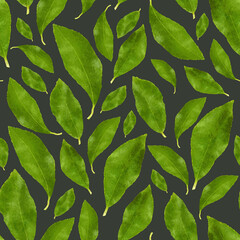 Tropical seamless pattern with green lemon leaves. Realistic floral repeated background for textiles, card, wrapping and more.