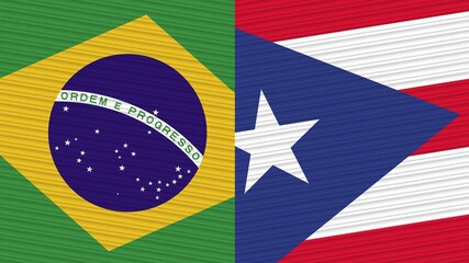 Puerto Rico and Brazil Two Half Flags Together Fabric Texture Illustration