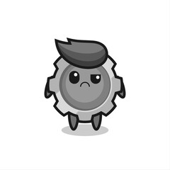 the mascot of the gear with sceptical face