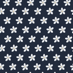 Botanical blue seamless pattern  simple white jasmine flowers. Floral texture for fabric, wallpaper, textile, wrapping. 