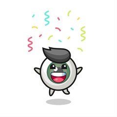 happy eyeball mascot jumping for congratulation with colour confetti