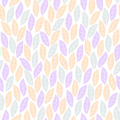 Pastel color seamless leaves pattern. Wrapping paper. Vector template for design. Endless background. Foliage. Botanical ornament. Print for textile. Fabric design. Isolated on white.