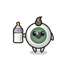 baby eyeball cartoon character with milk bottle