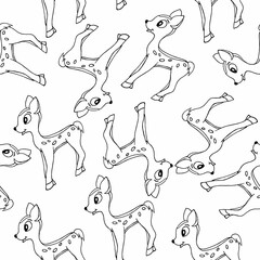 Seamless pattern with fawns on a white background.The vector pattern can be used in children's textiles, wallpaper, and notebook covers.