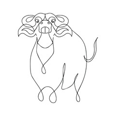 Vector illustration of a bull. Buffalo in one line style. Cattle. Bull logo. Simple linear illustration of a buffalo. Livestock.