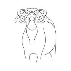 Drawing a single or continuous line of a bull. Vector illustration. Silhouette of a bull, buffalo in a modern style. Domestic cattle. Tattoo sketch. Coloring animal.